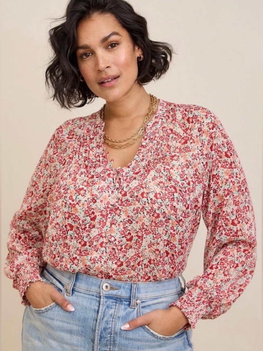 🧡 Torrid Ivory Rust Peach and Mint Green Top